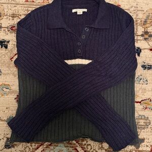 American Eagle Navy Ribbed Polo Sweater
